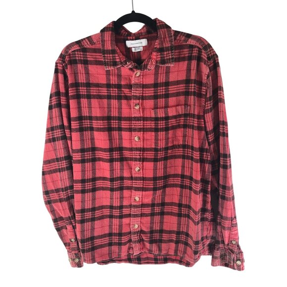 Urban Outfitters Mens Flannel Shirt Button Down Chest Pocket Cotton Plaid Red L - Picture 1 of 4